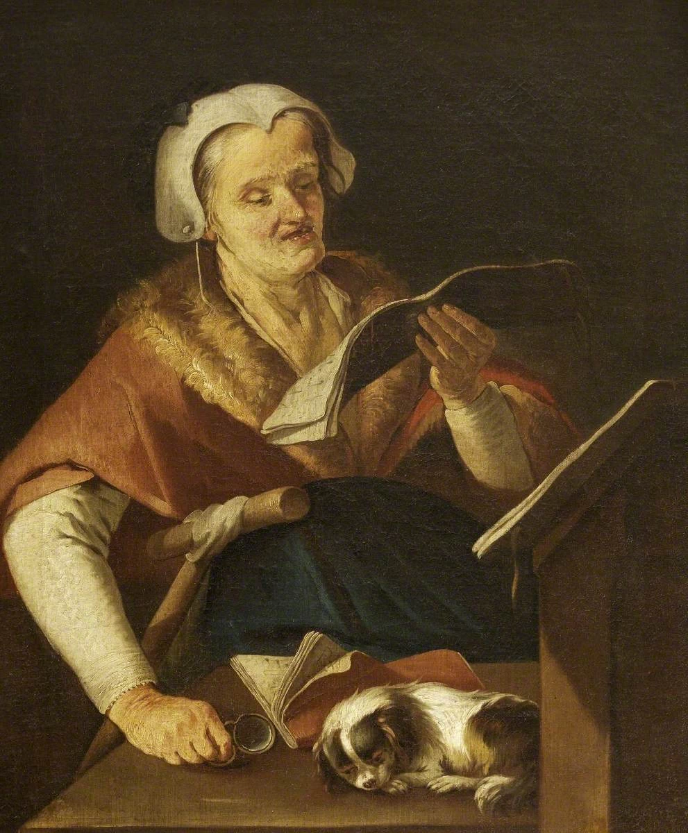 Donna anziana che canta e un cane - National Trust for Places of Historic Interest or Natural Beauty